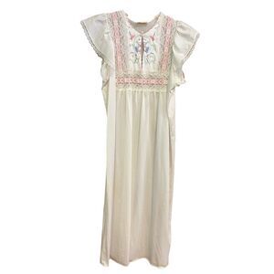 Vtg 60s Gotham Lingerie Nightgown Embroidered Neckline Midi White S Bride Lace